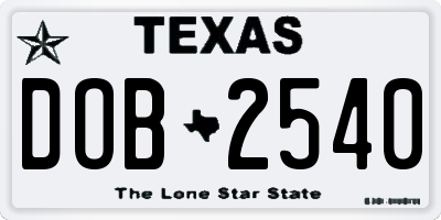 TX license plate DOB2540