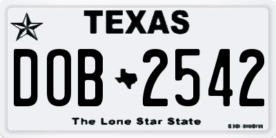TX license plate DOB2542
