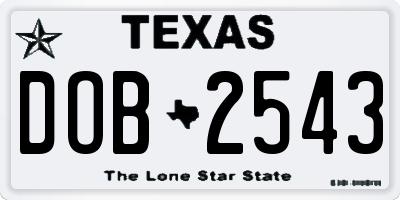 TX license plate DOB2543