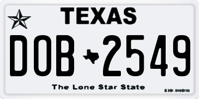 TX license plate DOB2549
