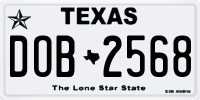 TX license plate DOB2568
