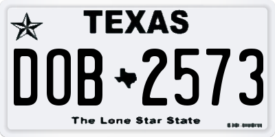 TX license plate DOB2573