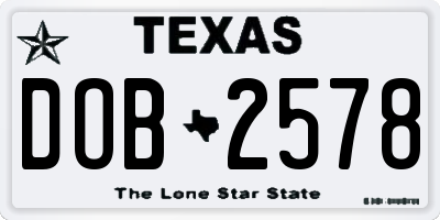 TX license plate DOB2578