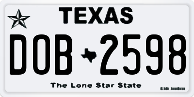 TX license plate DOB2598