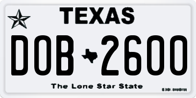 TX license plate DOB2600