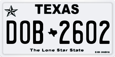 TX license plate DOB2602