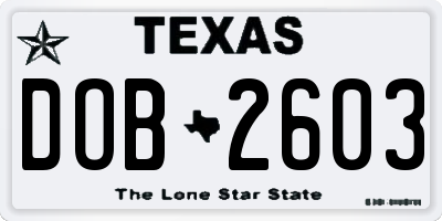 TX license plate DOB2603