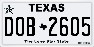 TX license plate DOB2605