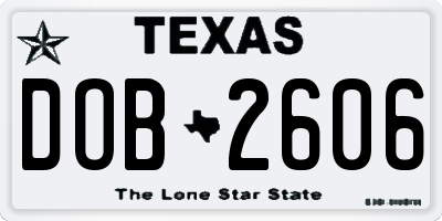 TX license plate DOB2606