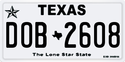 TX license plate DOB2608