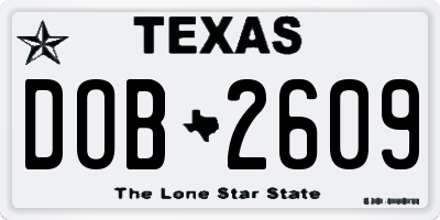 TX license plate DOB2609
