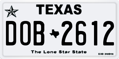 TX license plate DOB2612