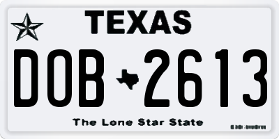 TX license plate DOB2613