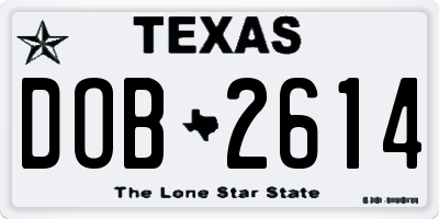 TX license plate DOB2614