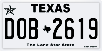 TX license plate DOB2619