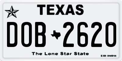TX license plate DOB2620