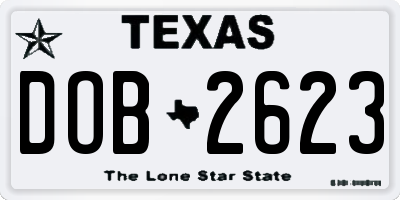 TX license plate DOB2623