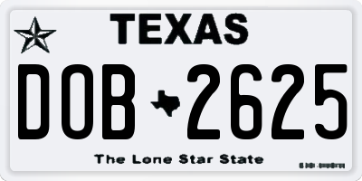 TX license plate DOB2625