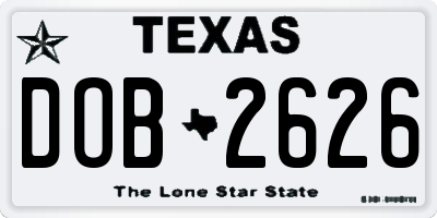 TX license plate DOB2626