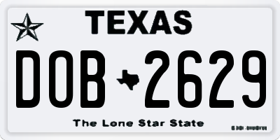 TX license plate DOB2629