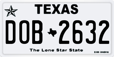 TX license plate DOB2632