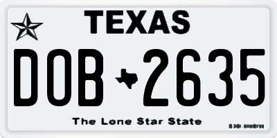 TX license plate DOB2635