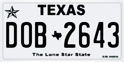 TX license plate DOB2643
