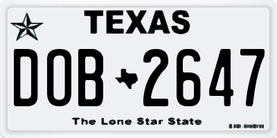 TX license plate DOB2647