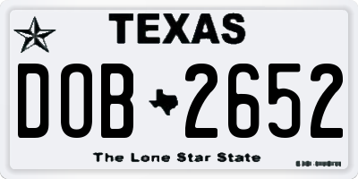 TX license plate DOB2652