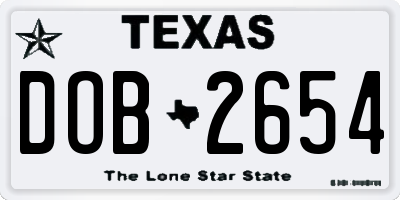 TX license plate DOB2654