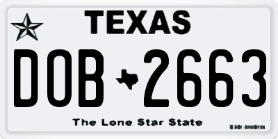 TX license plate DOB2663