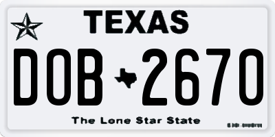 TX license plate DOB2670