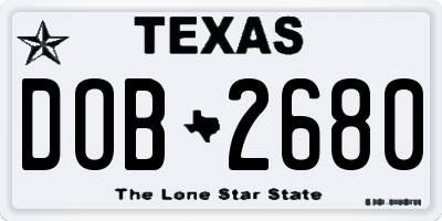 TX license plate DOB2680
