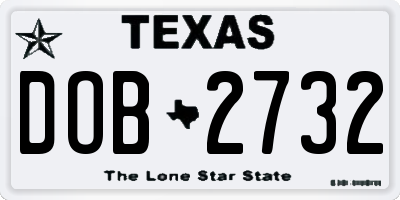 TX license plate DOB2732