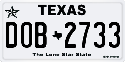 TX license plate DOB2733