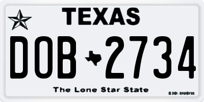 TX license plate DOB2734