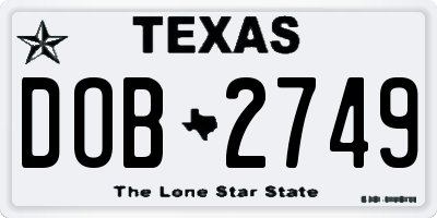 TX license plate DOB2749