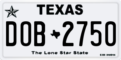 TX license plate DOB2750