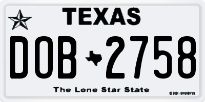 TX license plate DOB2758