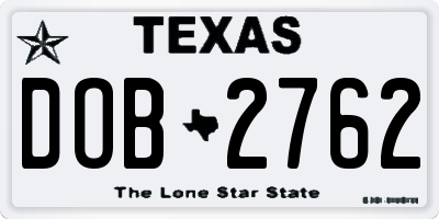 TX license plate DOB2762