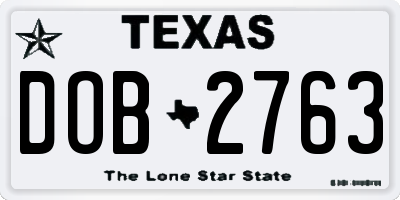 TX license plate DOB2763