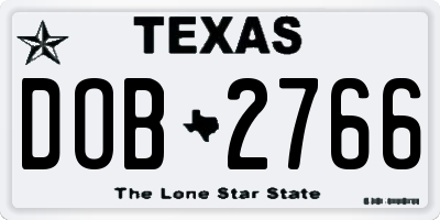 TX license plate DOB2766