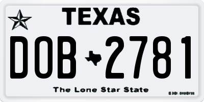 TX license plate DOB2781