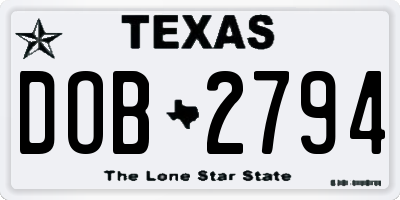 TX license plate DOB2794