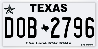 TX license plate DOB2796
