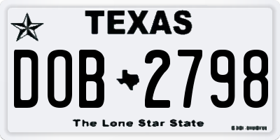 TX license plate DOB2798
