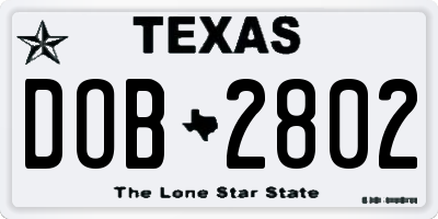 TX license plate DOB2802