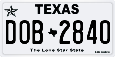 TX license plate DOB2840