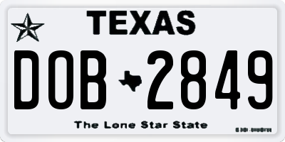 TX license plate DOB2849