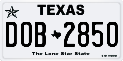 TX license plate DOB2850